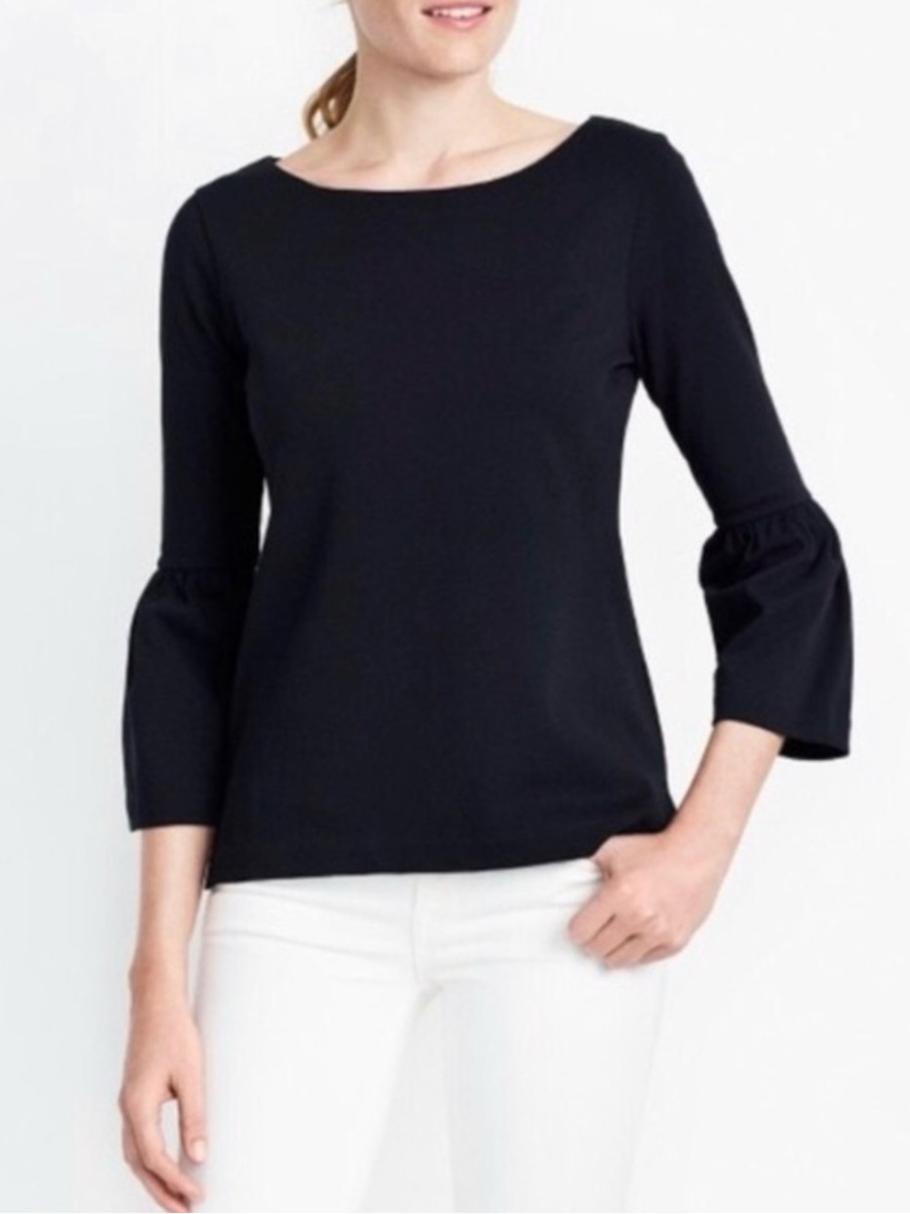 J. Crew Factory Black Bell-Sleeve Boatneck business casual minimalist Top size S